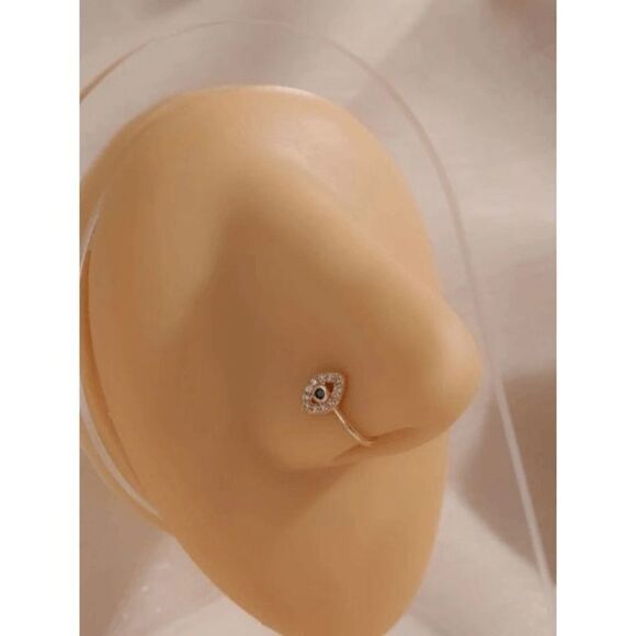 GOLD DIAMOND SAPPHIRE EVIL EYE NOSE CUFF - Picture 3 of 4